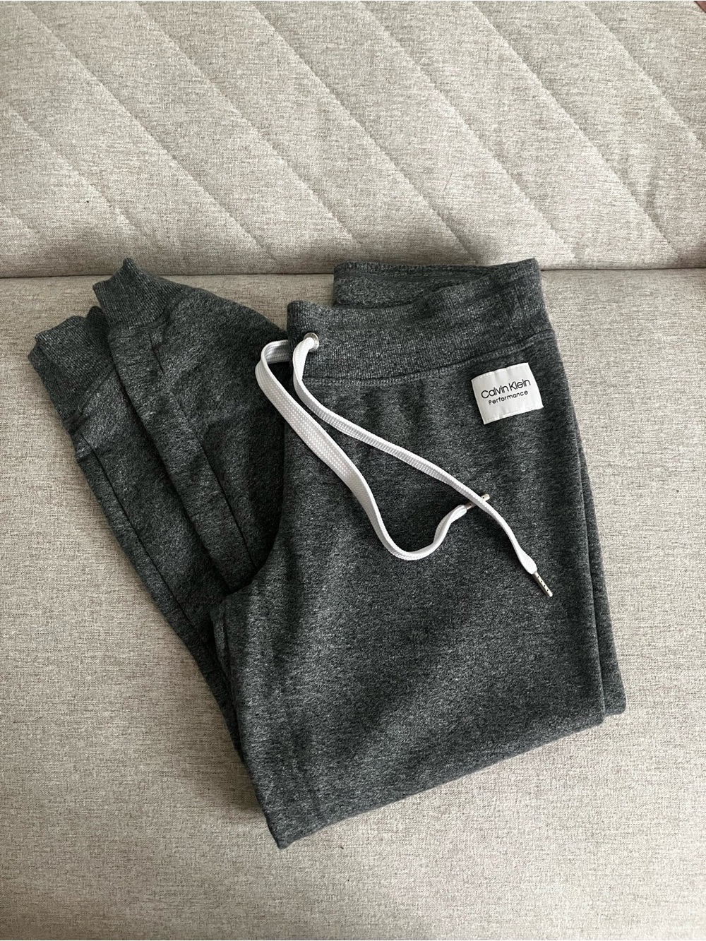 Calvin Klein Women’s Dark Gray Jogger Pants with White Drawstring